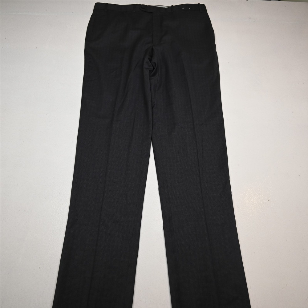 NEW Bespoke 38x40 Gray Superfine Check Flat Front Straight Dress Mens Pants